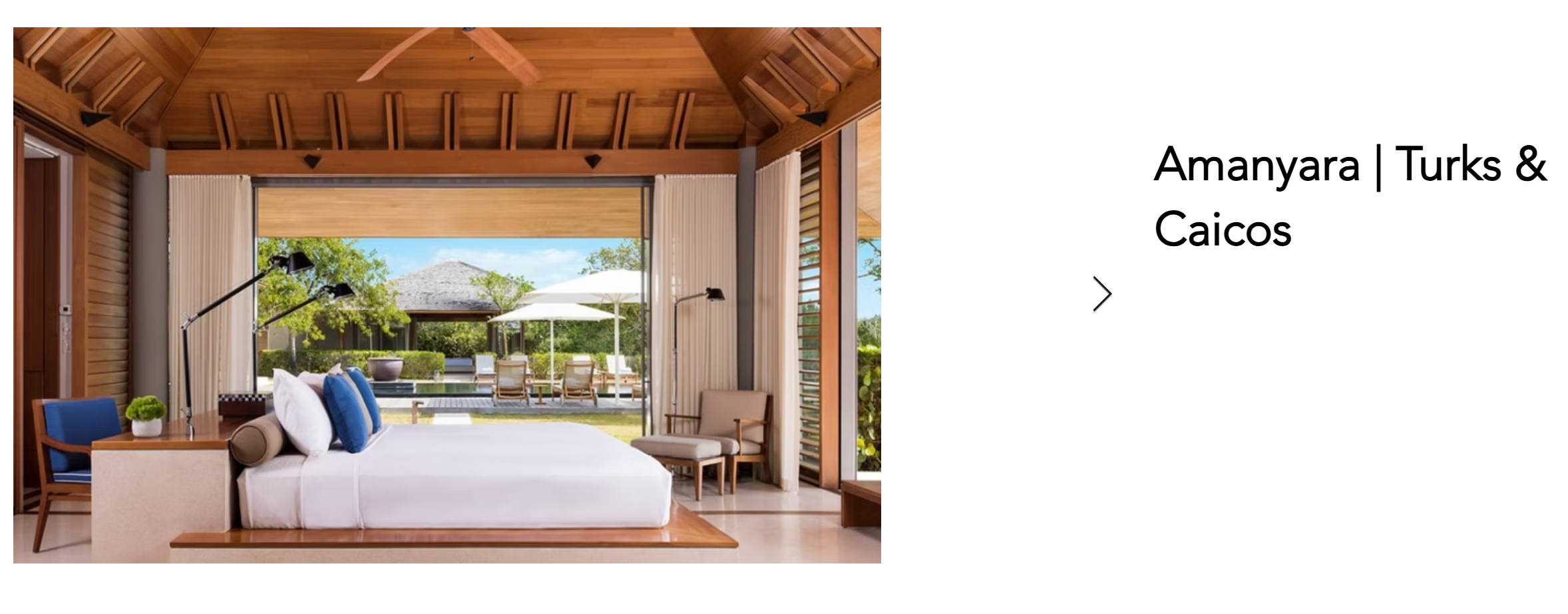 Amanyara luxury resort open-air pavilion bedroom with impact doors, Turks & Caicos